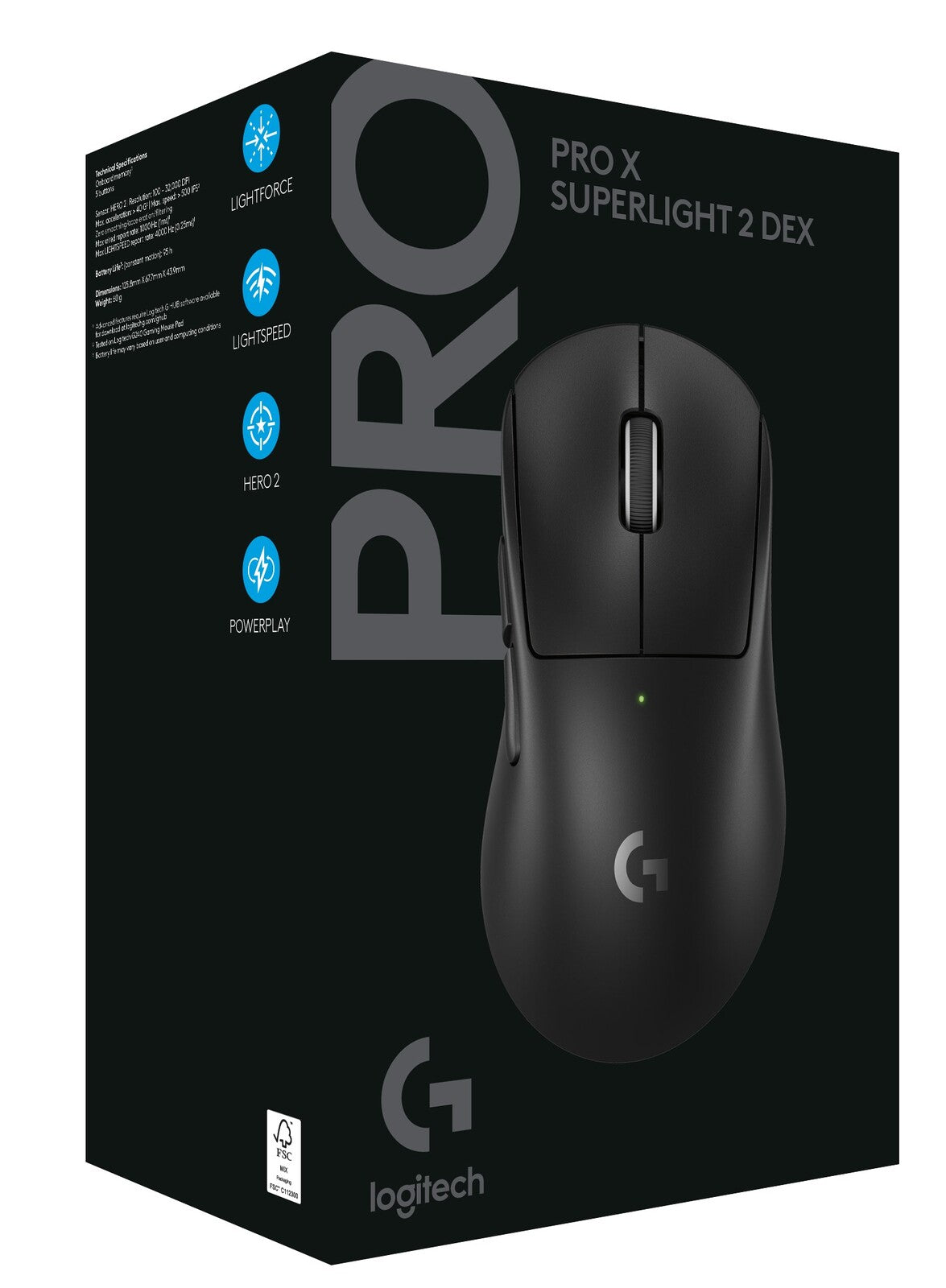 Logitech G PRO X Superlight 2 DEX LIGHTSPEED Gaming Mouse (Black)