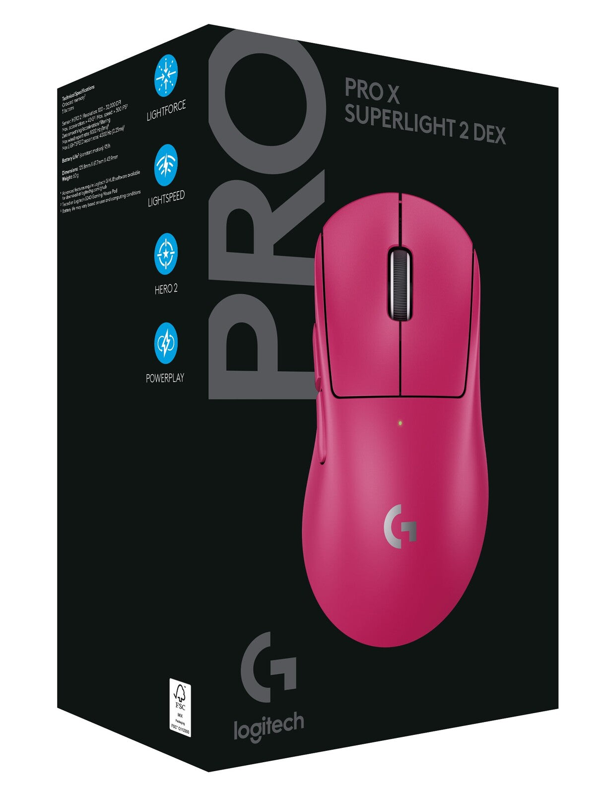 Logitech G PRO X Superlight 2 DEX LIGHTSPEED Gaming Mouse (Magenta)