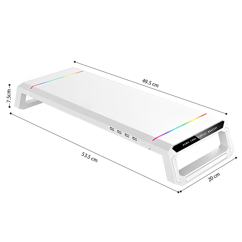 RGB Gaming Computer Monitor Stand Lifter with Drawer - White