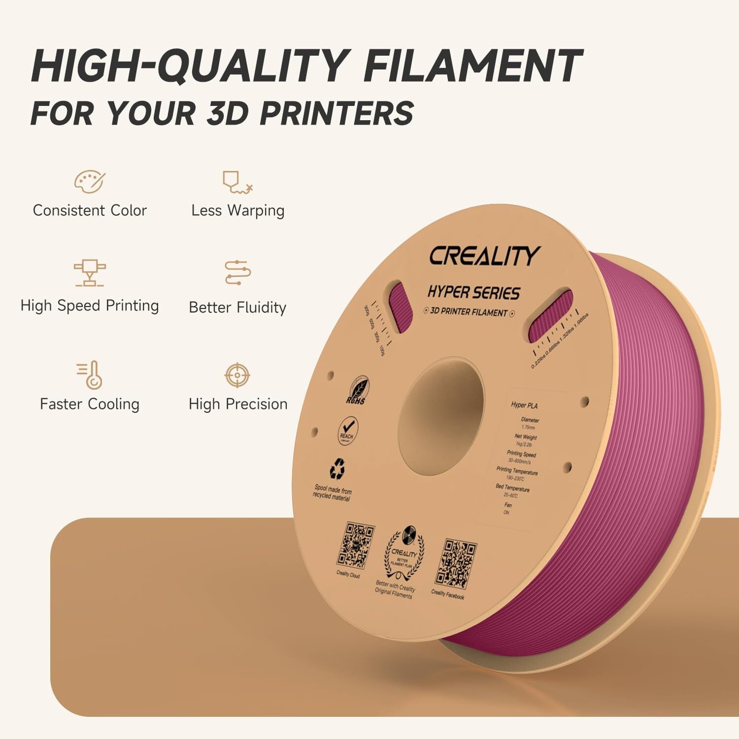 Creality Hyper Series PLA 3D Printing Filament 1kg - Viva Magenta