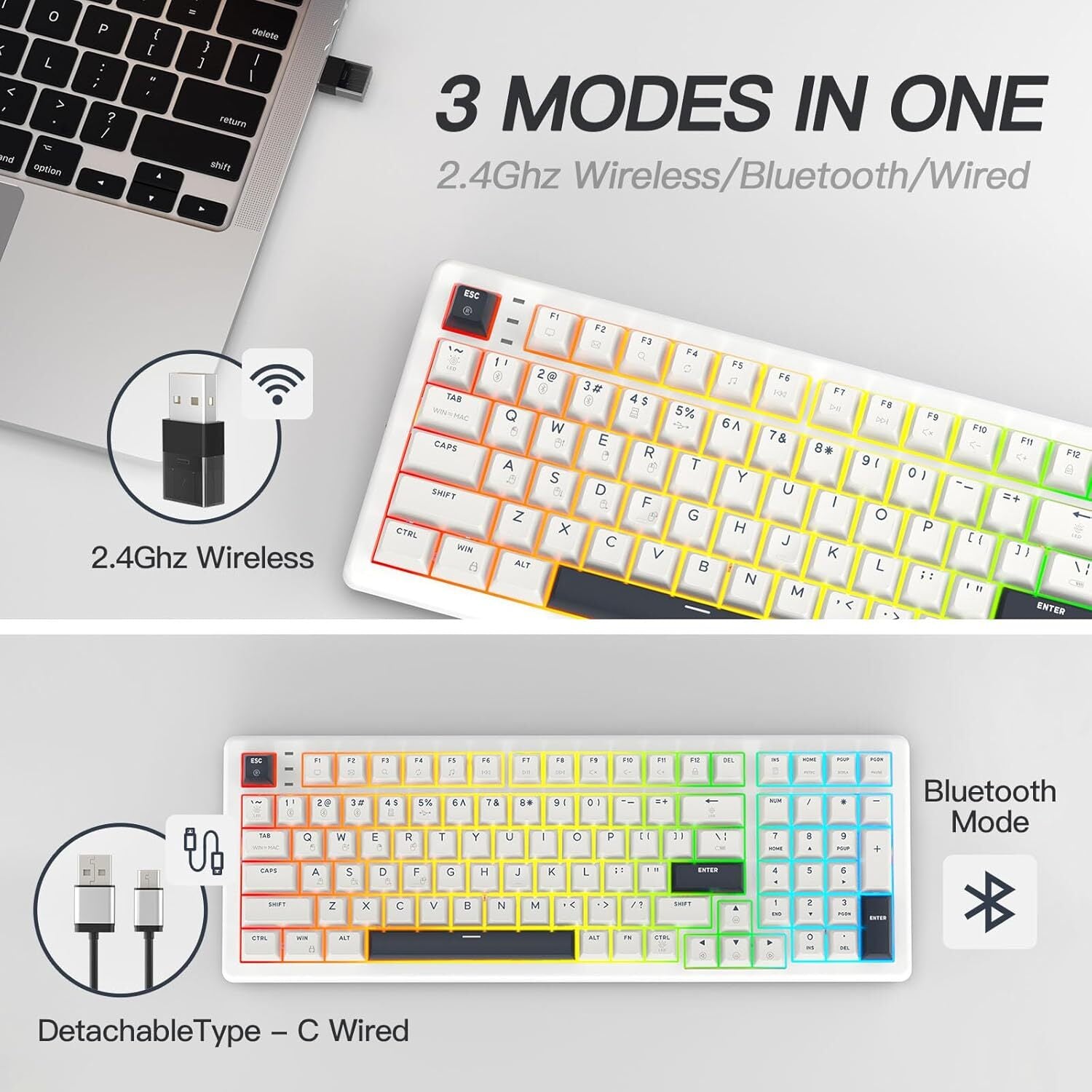 Hexgears Synergy WarpSpeed E4 Pro 99-Key RGB Wireless Mechanical Gaming Keyboard - White