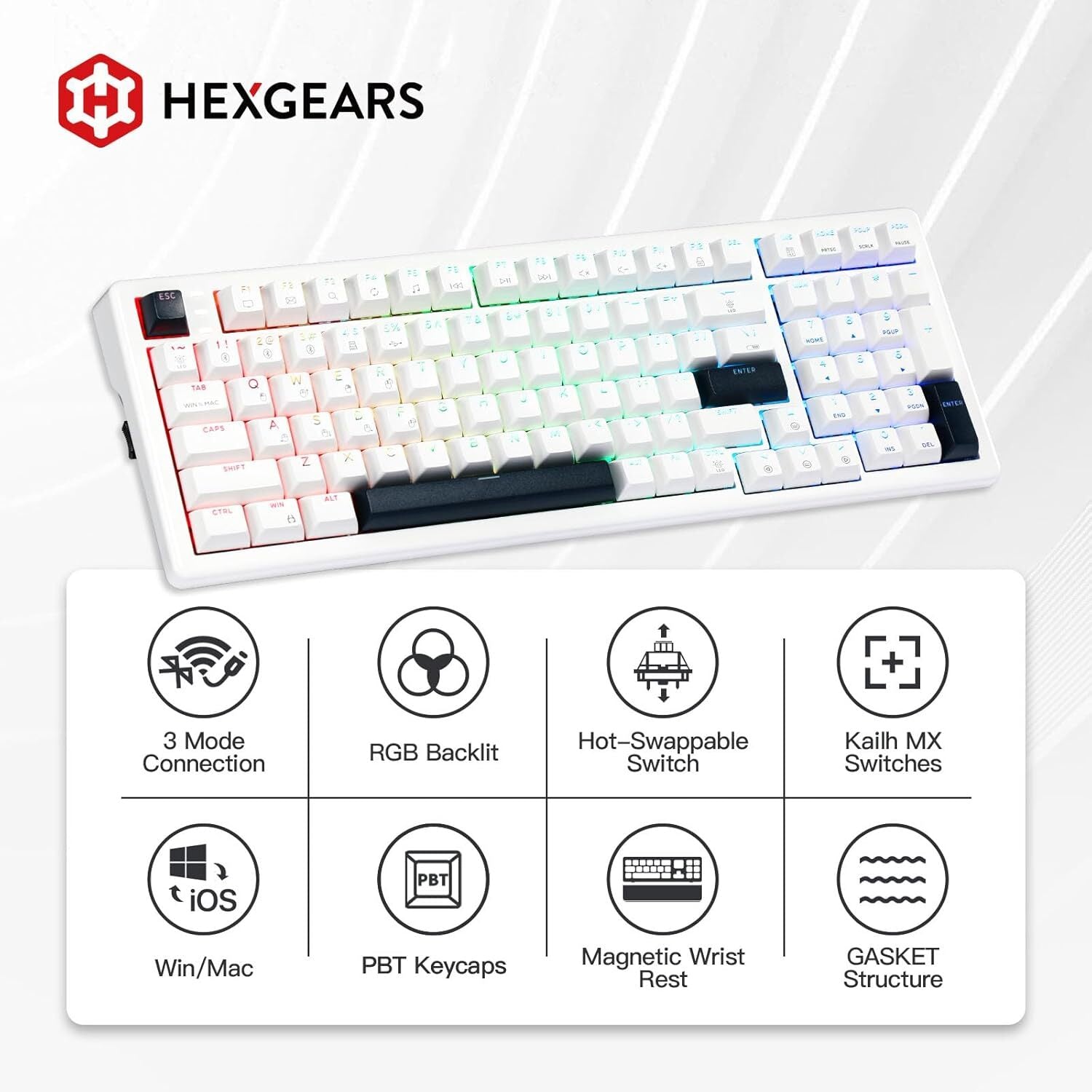 Hexgears Synergy WarpSpeed E4 Pro 99-Key RGB Wireless Mechanical Gaming Keyboard - White
