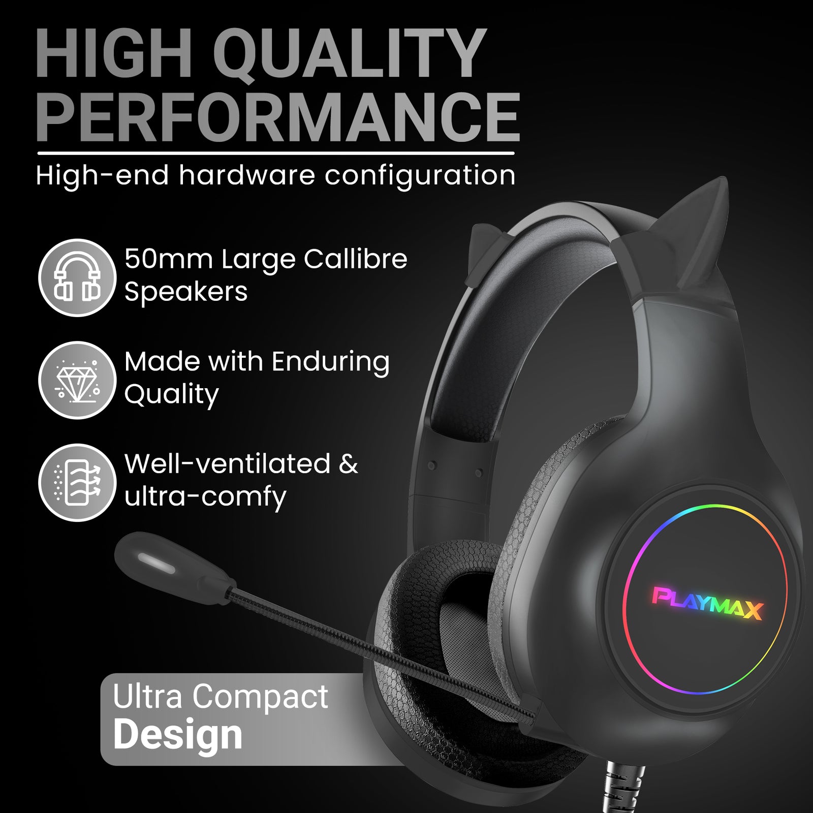 Playmax RGB Cat Ear Headset (Black)