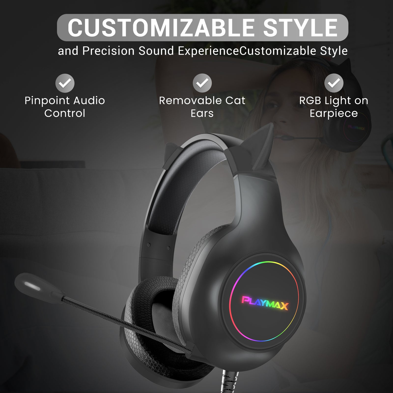 Playmax RGB Cat Ear Headset (Black)