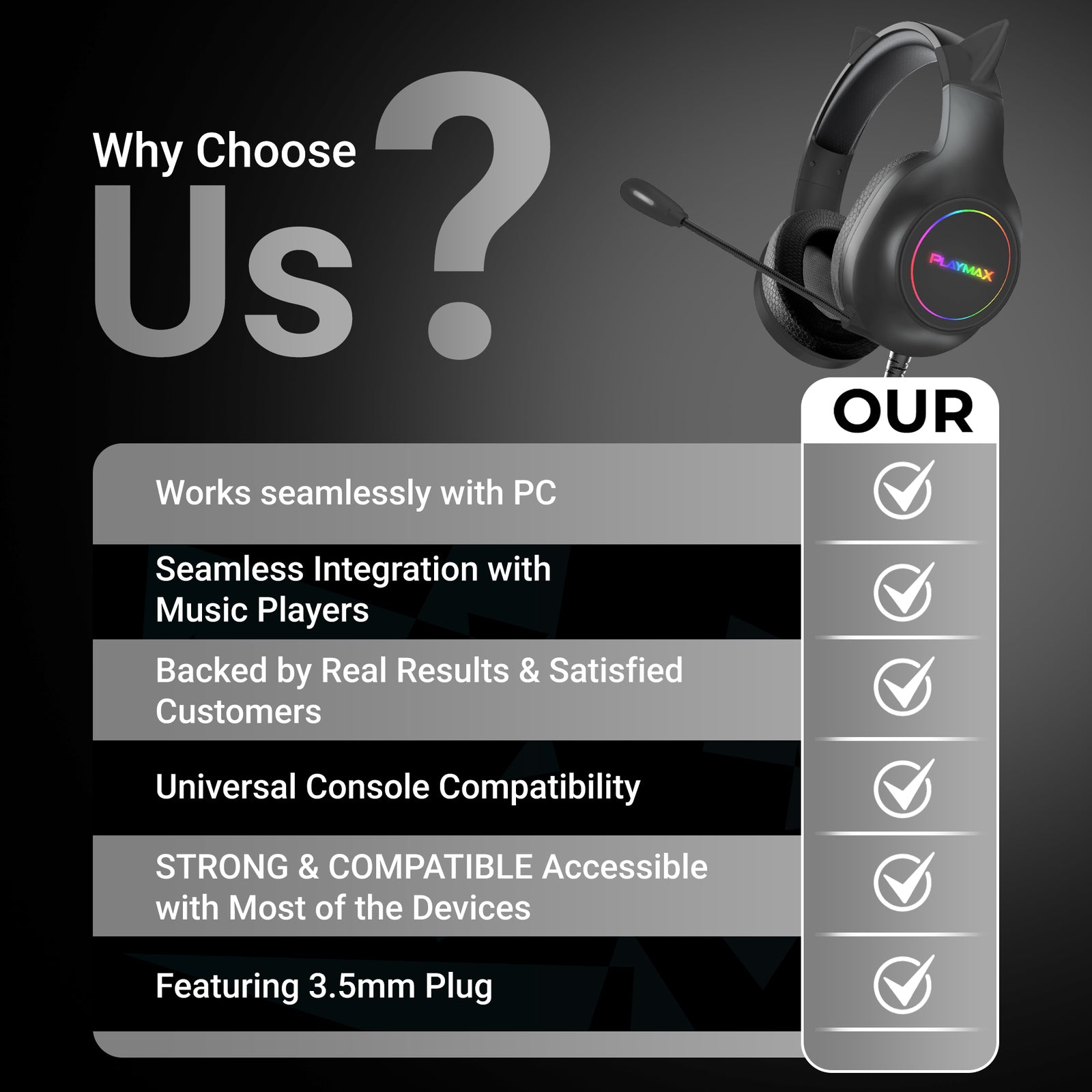 Playmax RGB Cat Ear Headset (Black)