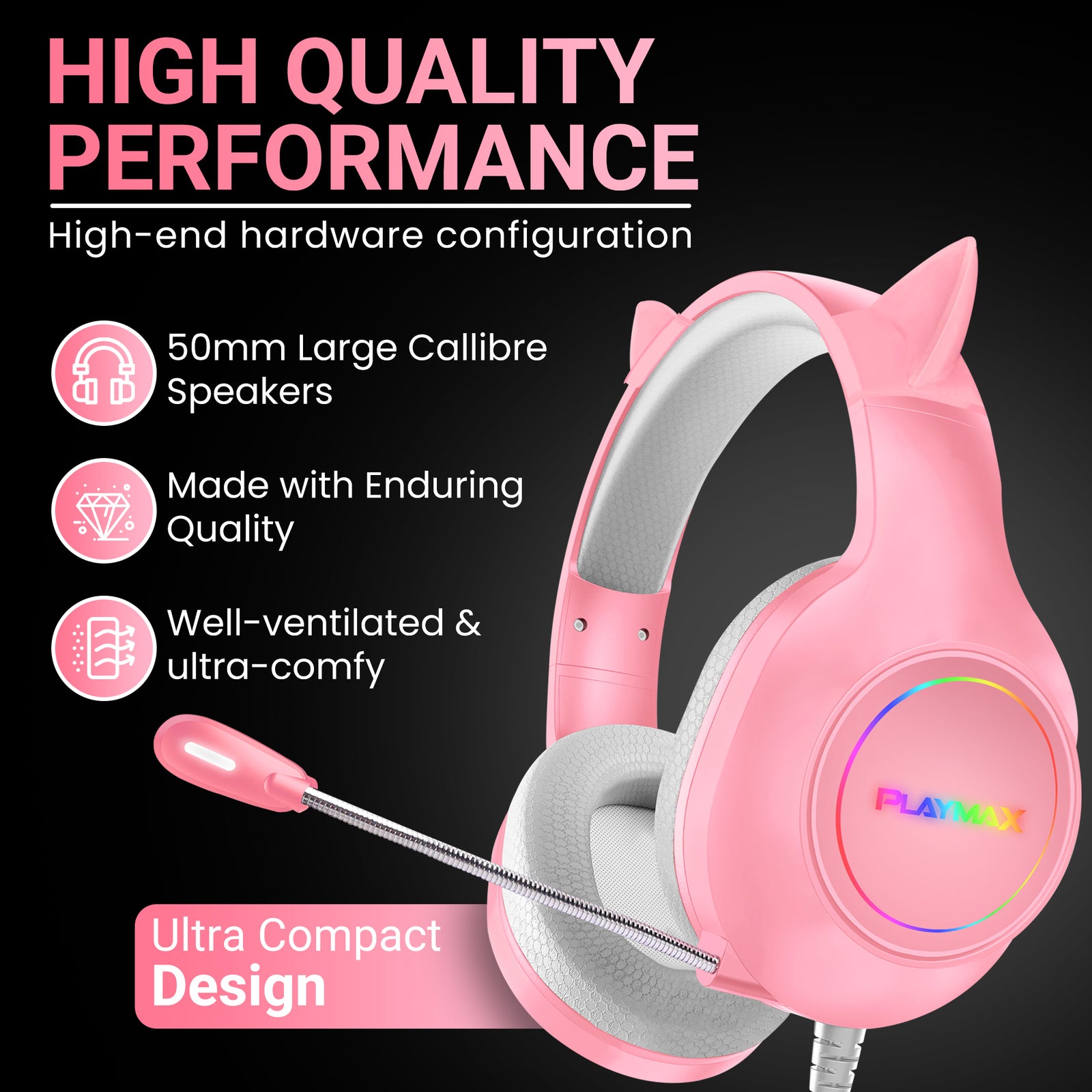 Playmax RGB Cat Ear Headset (Pink)
