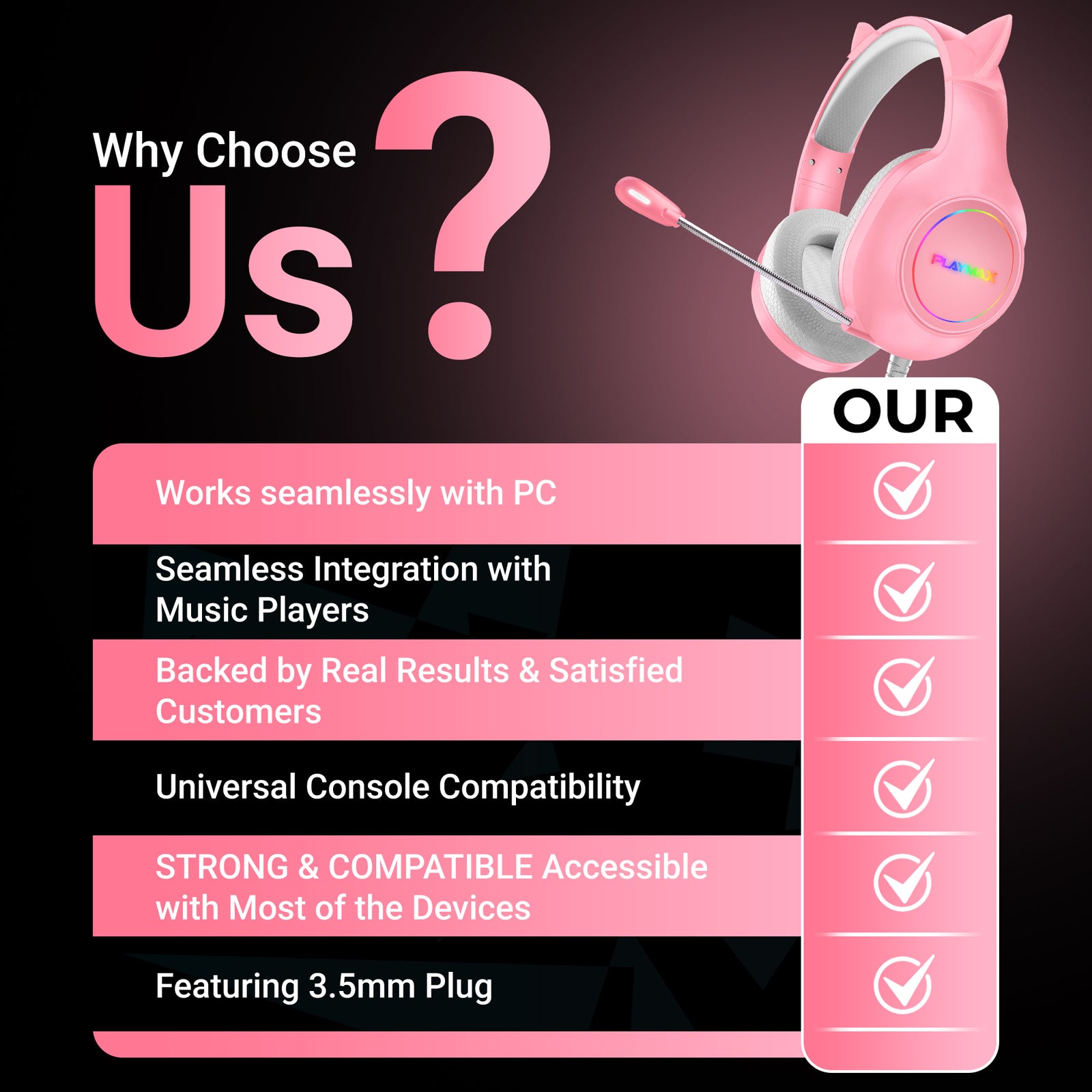 Playmax RGB Cat Ear Headset (Pink)