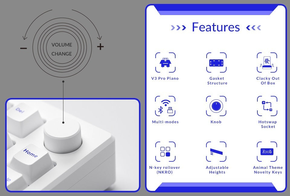 Akko MOD 007B PC 75% V3 Blue on White Piano Pro Wireless Mechanical Keyboard