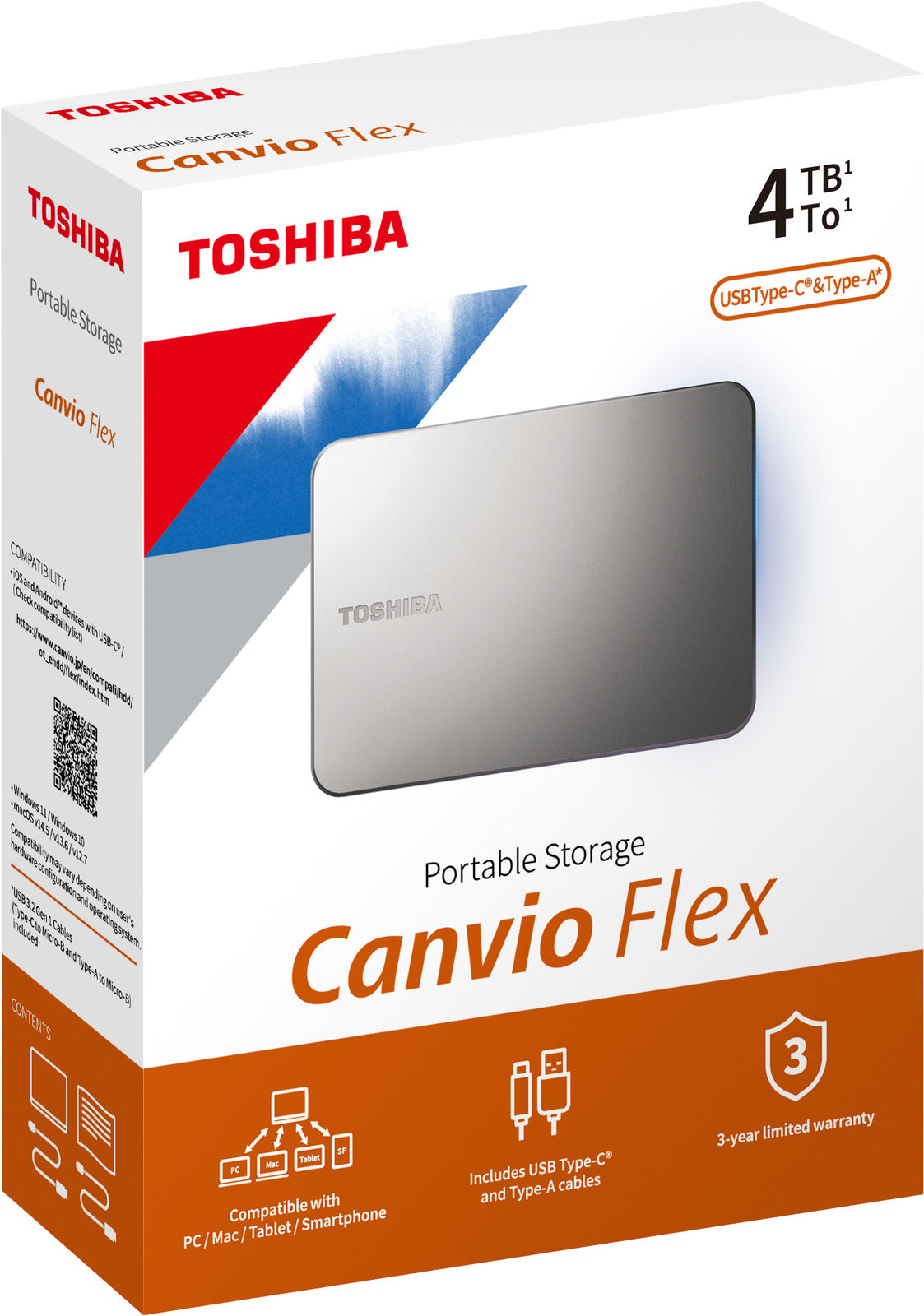 Toshiba Canvio Flex X2 USB 3.0 Portable External Hard Drive 4TB (Silver)