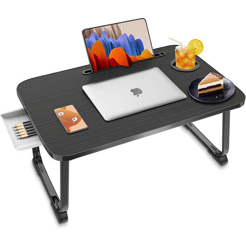 Storfex Portable Laptop Table With Cupholder And Drawer - Black