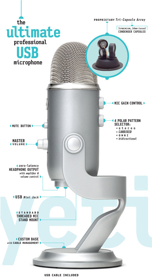 Blue Microphones Yeti USB Microphone - Silver 