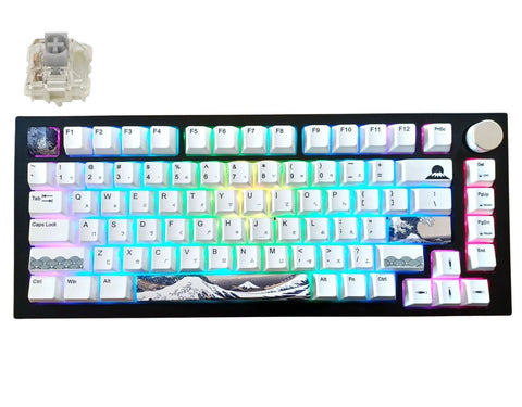 KBParadise Black V75 Gateron G Pro Silver Great Wave 75% Hot Swappable Mechanical Keyboard