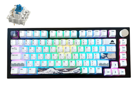 KBParadise Black V75 Gateron G Blue Great Wave 75% Hot Swappable Mechanical Keyboard