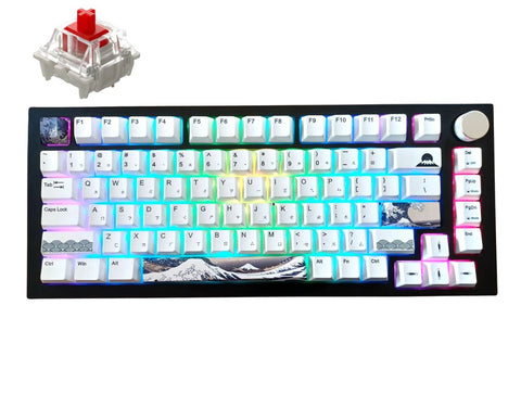 KBParadise Black V75 Gateron G Pro Red Great Wave 75% Hot Swappable Mechanical Keyboard