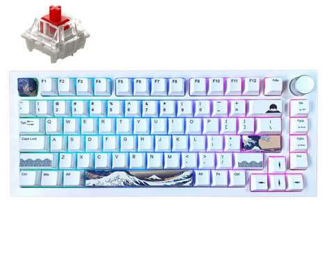 KBParadise White V75 Gateron G Pro Red Great Wave 75% Hot Swappable Mechanical Keyboard