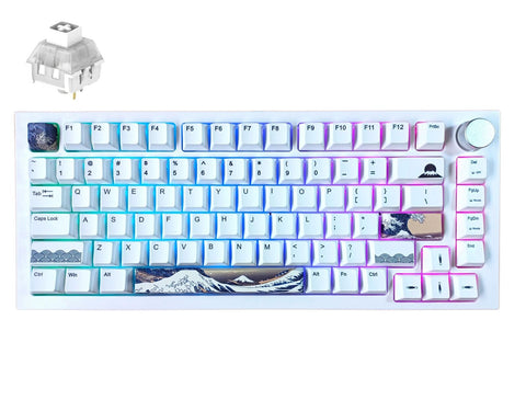 KBParadise White V75 Kailh Box White Great Wave 75% Hot Swappable Mechanical Keyboard