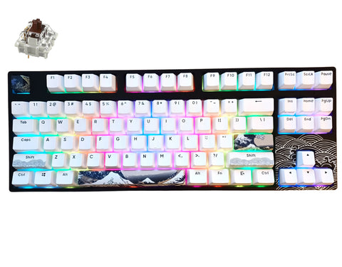 KBParadise Black V80 Gateron G Pro Brown Great Wave TKL Hot Swappable Mechanical Keyboard