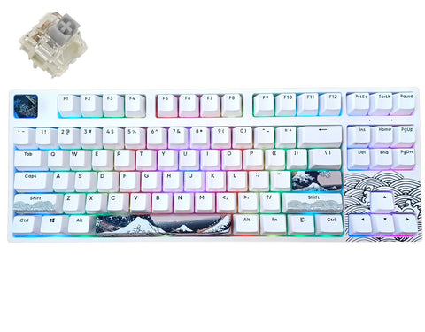 KBParadise White V80 Gateron G Pro Silver Great Wave TKL Hot Swappable Mechanical Keyboard